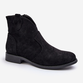 Women's Openwork Boots on a Flat Heel Black S.Barski HY66-151 1