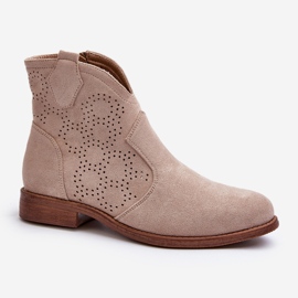 Women's Openwork Boots on a Flat Heel, Light Beige S.Barski HY66-151 1