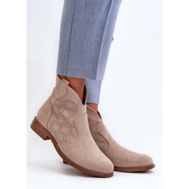 Women's Openwork Boots on a Flat Heel, Light Beige S.Barski HY66-151 2