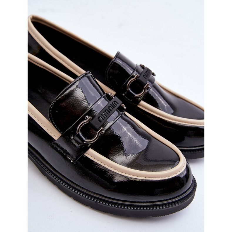 Women's Patent Leather Shoes Moccasins S.Barski HY336A Black 1