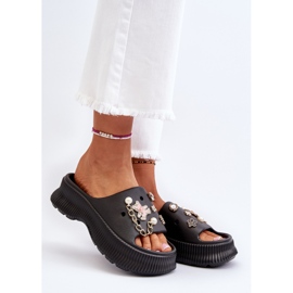 Women's Foam Flip-Flops With Decorations Black Afariana 2