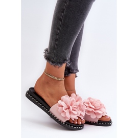 Women's Flip-Flops Decorated with Flowers, Pink Cellanen 2