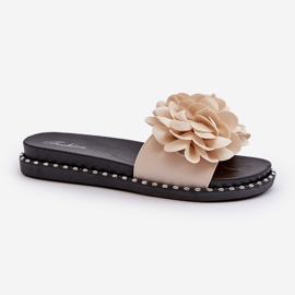 Women's Flip-Flops Decorated with Flowers, Beige Cellanen 1