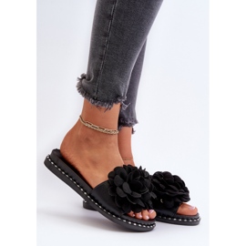 Women's Flip-Flops Decorated with Flowers Black Cellanen 2