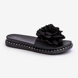 Women's Flip-Flops Decorated with Flowers Black Cellanen 1