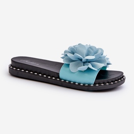 Women's Flip-Flops Decorated with Flowers, Blue Cellanen 1