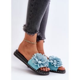 Women's Flip-Flops Decorated with Flowers, Blue Cellanen 2