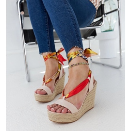 Beige lace-up wedge sandals by Aziza 1