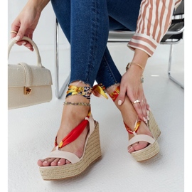Beige lace-up wedge sandals by Aziza 2
