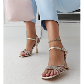 Light beige shiny high-heeled sandals from Ankica 1