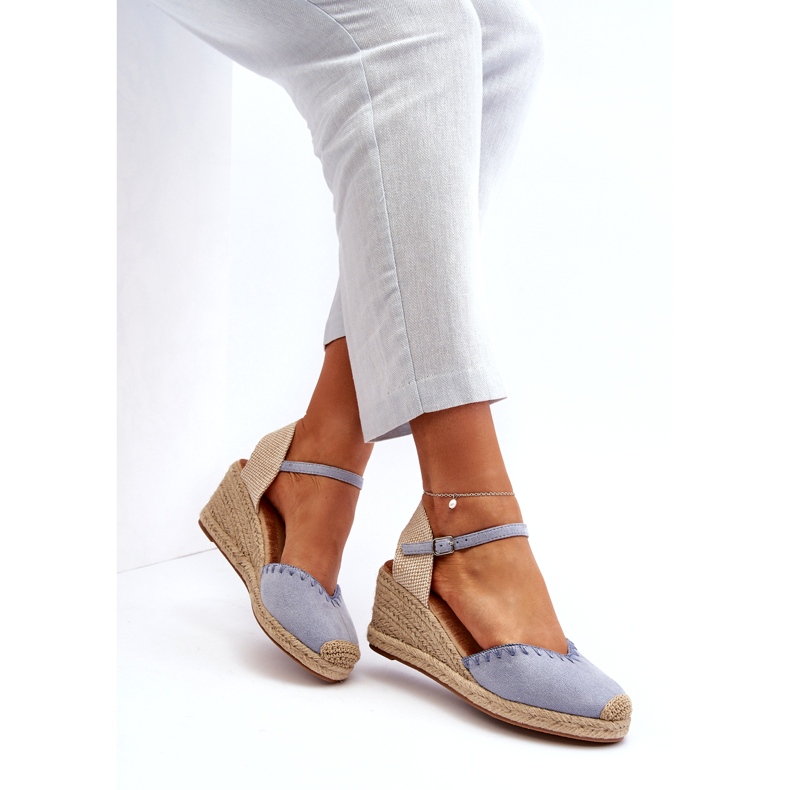 Joia Blue Raylin Suede Espadrille Wedge Sandals With Braiding 3
