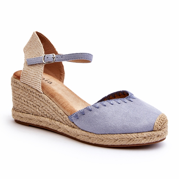 Joia Blue Raylin Suede Espadrille Wedge Sandals With Braiding 1