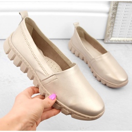 Leather comfortable women's gold slip-on shoes Helios 405.27 beige 1 Leather comfortable women's gold slip-on shoes Helios 405.27 beige 1