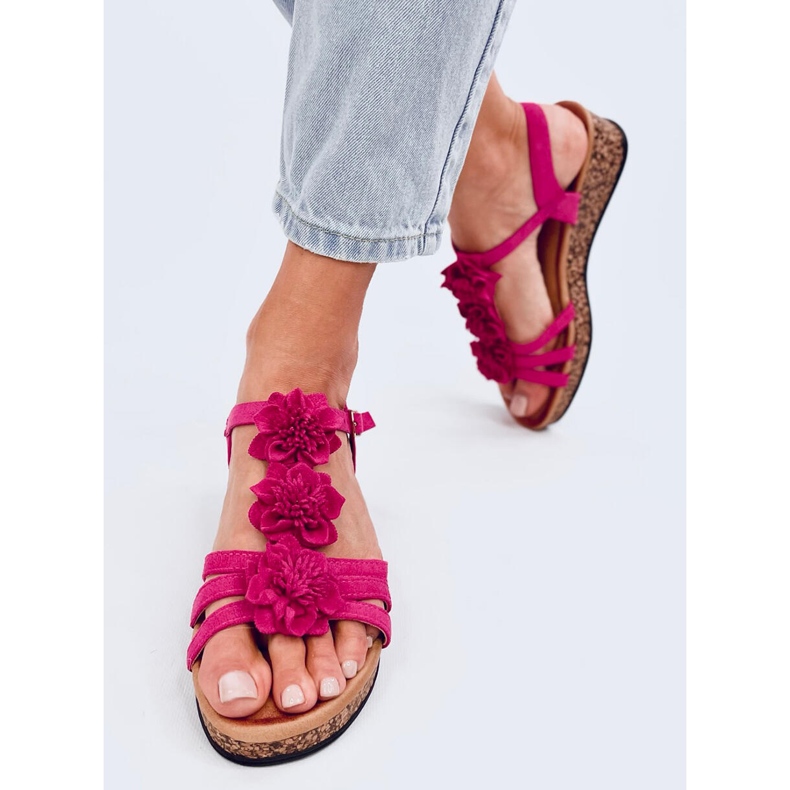 Fisken Fuchsia flower wedge sandals pink 1