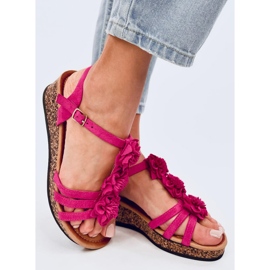 Fisken Fuchsia flower wedge sandals pink 2