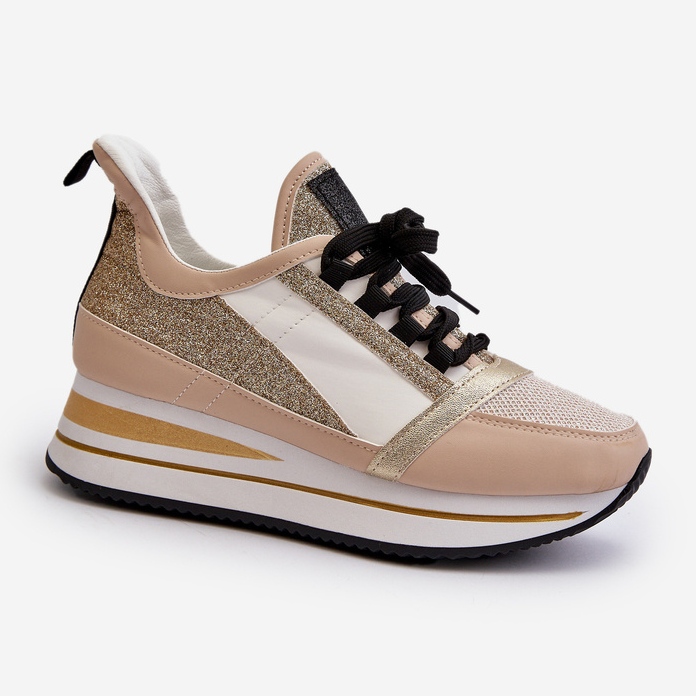 Women's wedge and platform sneakers with glitter, Gold Rafani golden 1