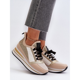 Women's wedge and platform sneakers with glitter, Gold Rafani golden 2