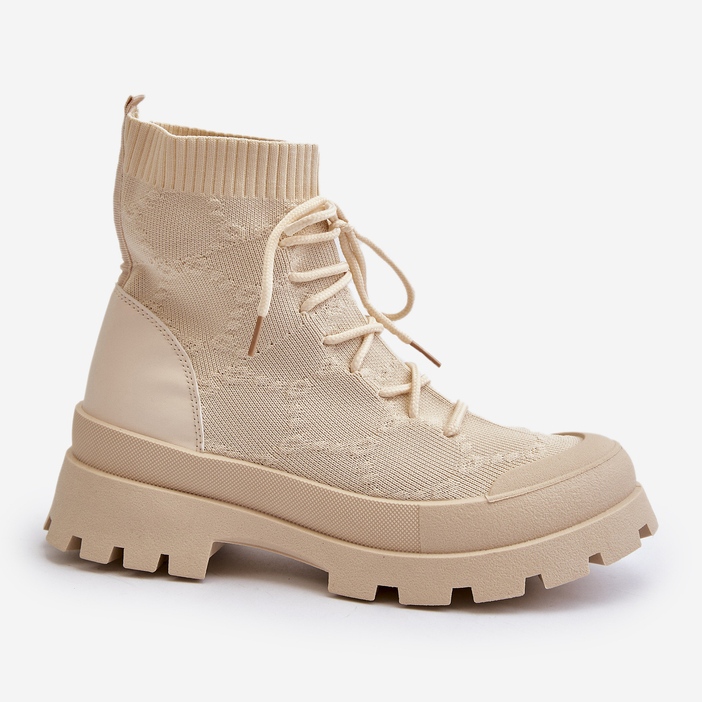 Women's Sock Slip-On Boots Light Beige Solime 2