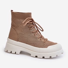 Women's Sock Slip-On Boots Brown Solime 1