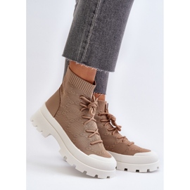 Women's Sock Slip-On Boots Brown Solime 2