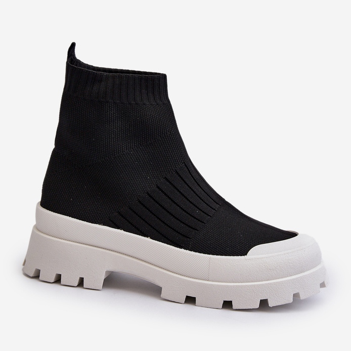Women's Ankle Boots With Sock Upper Slip-On Black Fiename 1