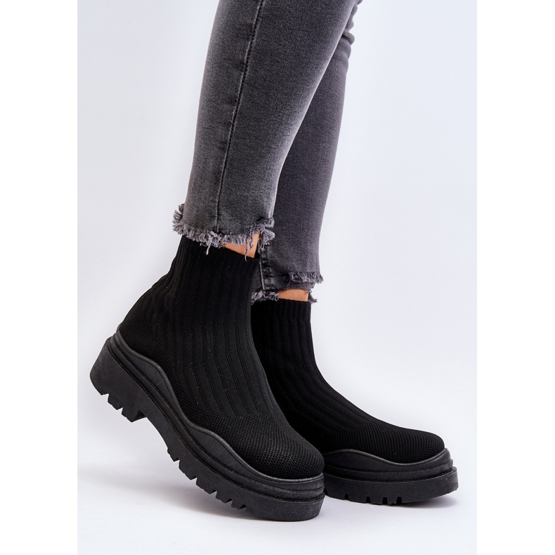 Women's Black Elipara Slip-On Sock Boots On A Massive Sole 2