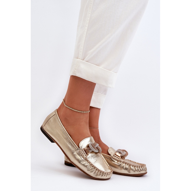 Women's Leather Moccasins With Decoration Laura Messi 2761 Gold golden 2