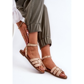 Beige Women's Decorated Flat Sandals by Ianaera brown 1
