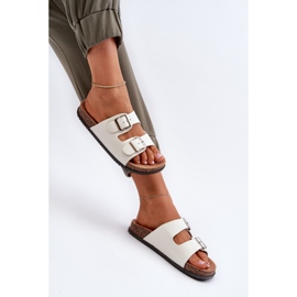 Women's Flip-Flops With Buckles, White 1