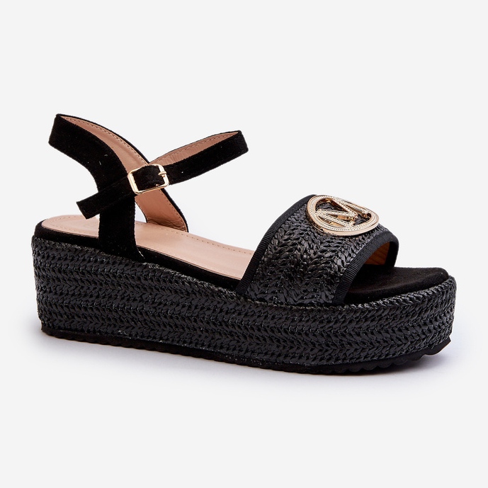 Women's Wedge Sandals With Braid, Black Esalena 2