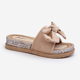 Women's Platform Flip-Flops With a Bow, Beige Aflia 2