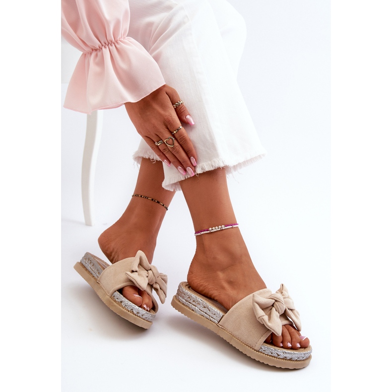 Women's Platform Flip-Flops With a Bow, Beige Aflia 1