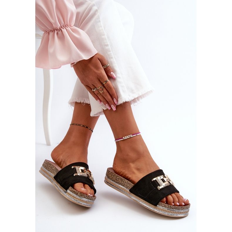 FK1 Women's Platform Flip-Flops With Decoration, Black Vapireta 1