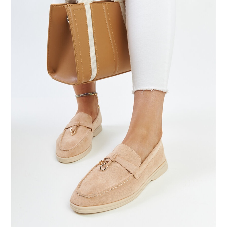 Beige moccasins with a metal pendant from Fiorano 2
