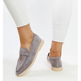 Gray moccasins with a metal pendant from Fiorano grey 1