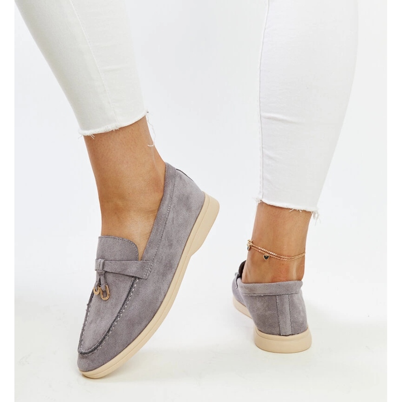 Gray moccasins with a metal pendant from Fiorano grey 1