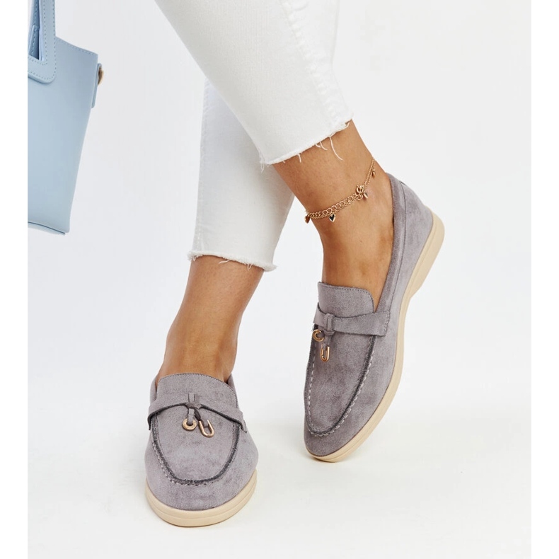 Gray moccasins with a metal pendant from Fiorano grey 2