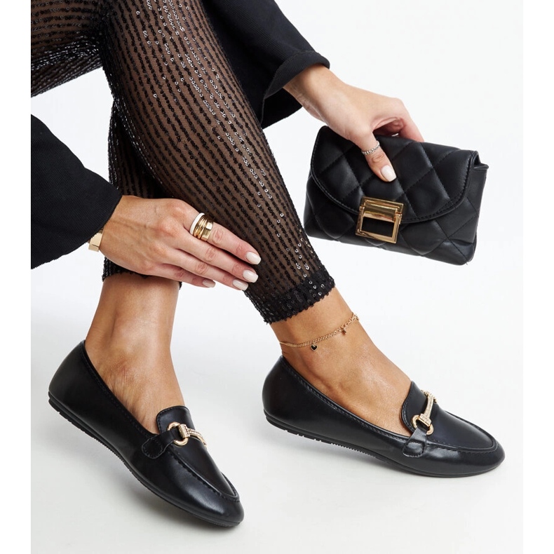 Black moccasins with a decorative buckle, Paddy 1