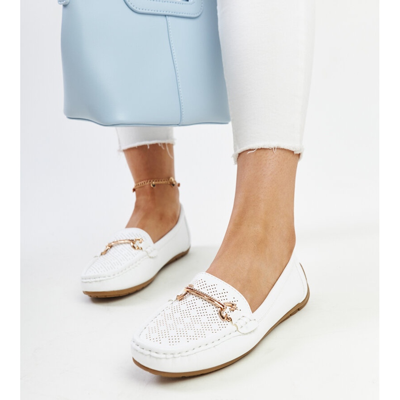 White moccasins with a decorative buckle by Adila 1