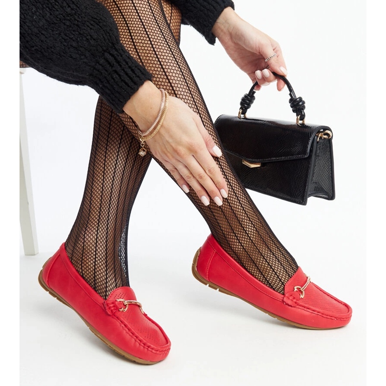 Red moccasins with a decorative buckle by Adila 1