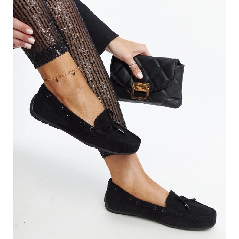 Hayam black moccasins with a bow 1
