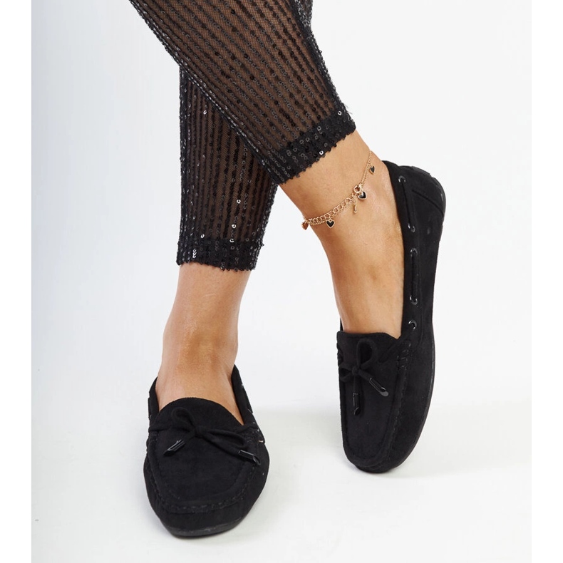 Hayam black moccasins with a bow 2