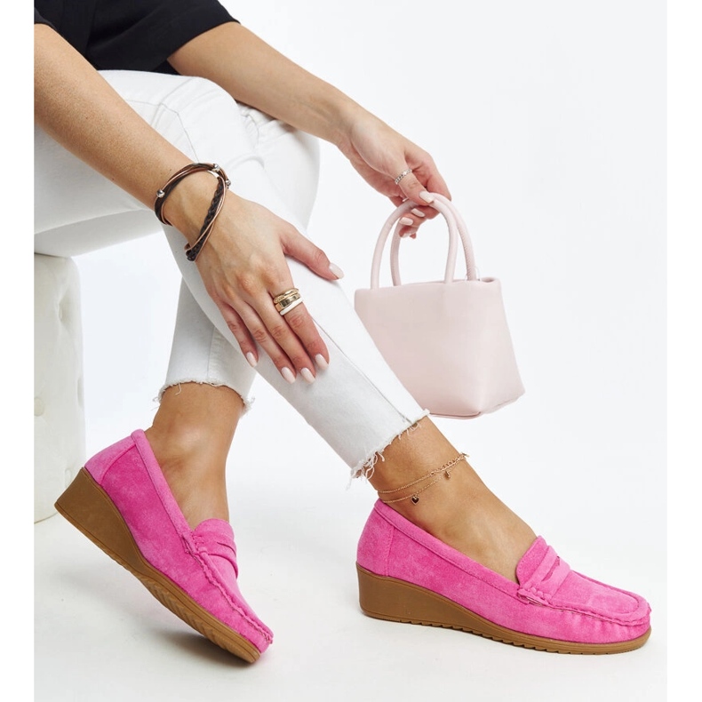 Dark pink suede wedge loafers by Sakena 1 Dark pink suede wedge loafers by Sakena 1