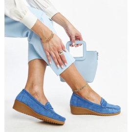 Sakena blue suede wedge loafers 1