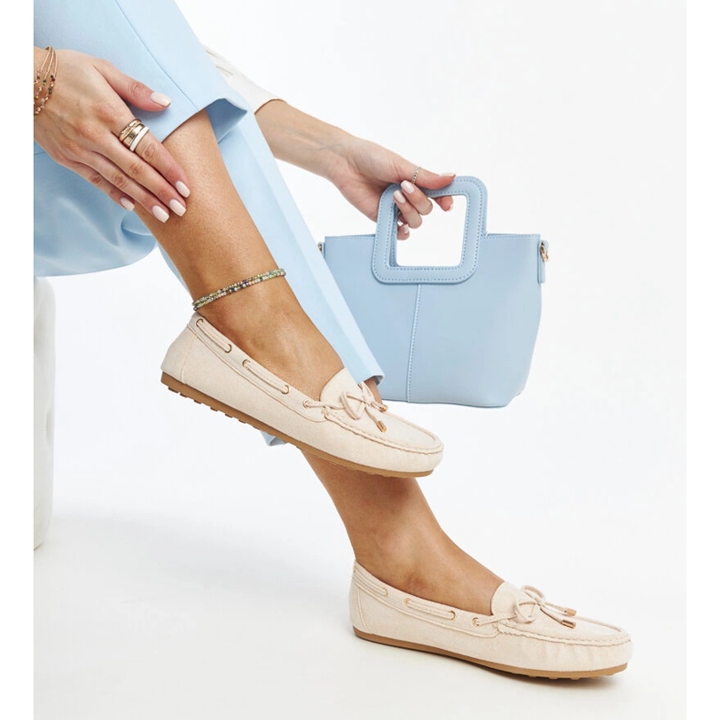 Light beige suede loafers by Aneesa 1