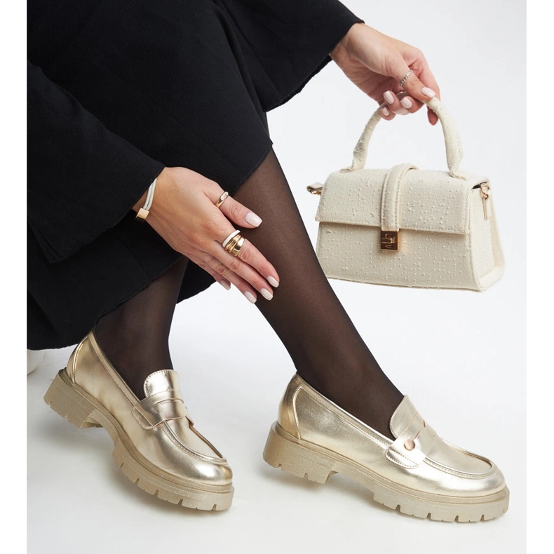 Gold Eco leather moccasins Mladenka golden 1