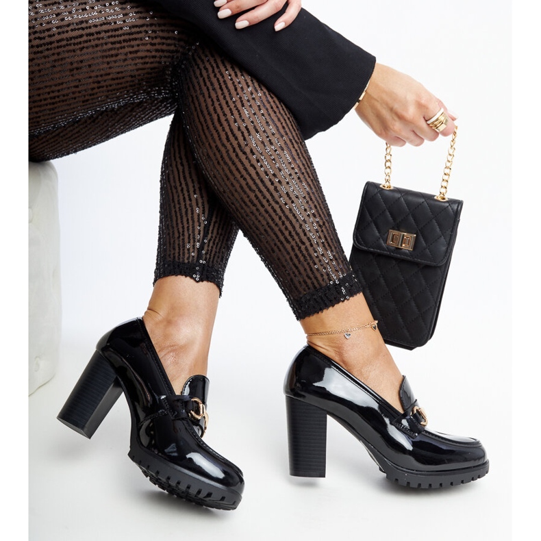 Giacoma black patent heel pumps 1