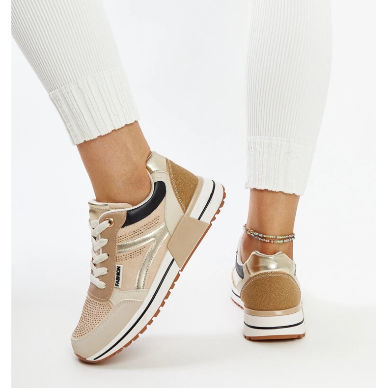 Beige platform sneakers with Mauli rhinestones 1