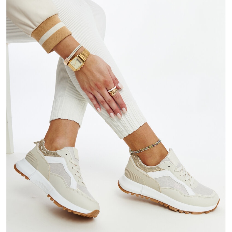 Beige platform sneakers with Evelia glitter 1