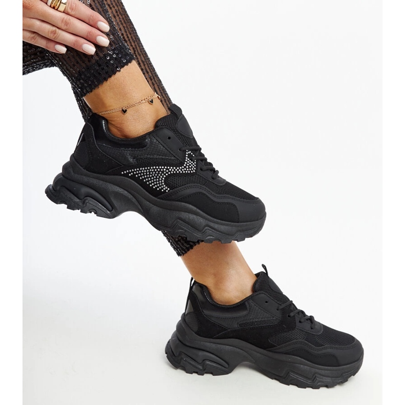 Black platform sneakers decorated with Maras rhinestones 1